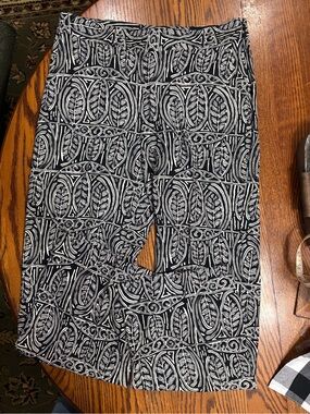 LOFT Black and White Geometric Print Wide-Leg Trousers